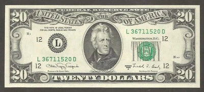 United States of America 20 Dollars 1988A; UNC; F-2076L; Jackson; San Francisco - Image 1 of 2