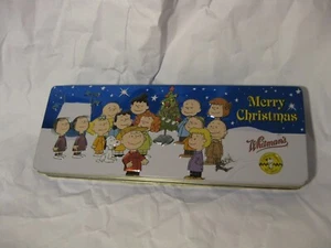 Whitman Peanuts Snoopy Charlie Brown 60 Years Merry Christmas Blue Tin H1 - Picture 1 of 10