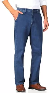 Soojun Mens Elastic Waist Jeans Relaxed Fit with Zipper and Button - Picture 1 of 9