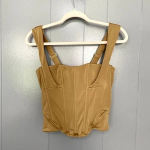 NEW Free People HAH Shroom Tan Knock Out Cropped Fitted Boudoir Corset Top L - Picture 1 of 8