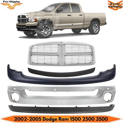 Front Bumper Chrome & Grille Assembly Kit For 2002-2005 Dodge Ram 1500 2500 3500 Foto 1 de 4