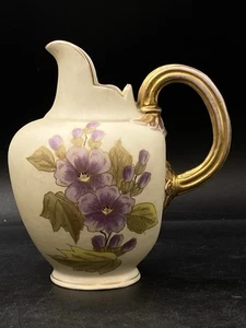 Royal Worcester 5 1/2" Flat Back Pitcher Purple Violet Flowers #1094 Antique - Bild 1 von 13