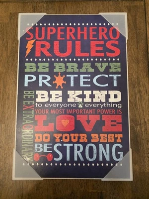 Декор для мальчиков The Kids Room от Stupell Dark Blue Superhero Rules 15x10 - Изображение 1 из 4