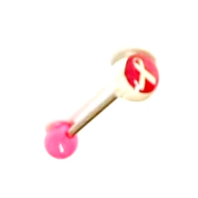 Tongue Ring Acrylic Breast Cancer 6mm Logo 14 Gauge 5/8" Steel Barbell - Image 1 of 3