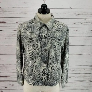 Ruby Road Rd. Women's Lynx Animal Print Sequined size 12 Jacket Coat Button UP - Picture 1 of 8