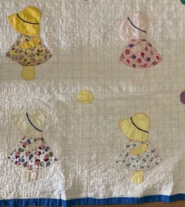 Sunbonnet Sue Handarbeit Vintage Quilt Applikation Holly Hobbie Decke 65” x 48” EUC - Bild 1 von 12