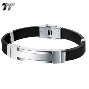 TT Black Rubber With Stainless Steel ID Bracelet Ajustable (BR114) - Picture 1 of 1