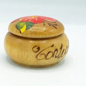 Floral Painted Wooden Souvenir Small Lidded Bowl - Picture 1 of 7