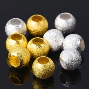 50pcs Plated Gold/Silver Color Round 8mm Hollow Matte Brass Metal Big Hole Beads - Picture 1 of 6