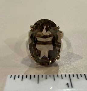 Vintage 14K Gold Oval Genuine Smoky Quartz Ring - Israel - Picture 1 of 16