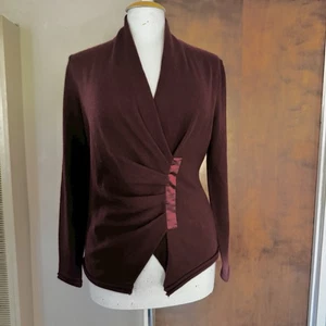 Lafayette 148 New York 100% Cashmere Cardigan Sweater Burgundy Size Medium - Picture 1 of 5