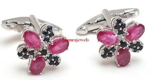 Heated Ruby & Heated Sapphire With 925 Sterling Silver Cufflinks #71 - Picture 1 of 12