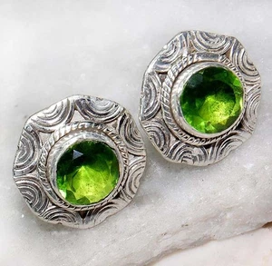 2CT Natural Peridot 925 Solid Genuine Sterling Silver Earrings Jewelry @19-6 - Picture 1 of 1