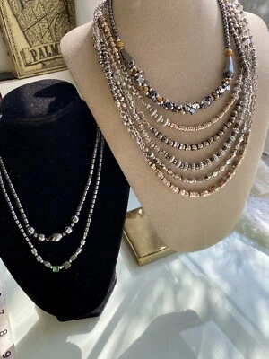 Lote de 4 collares Hematita, Ojo de Tigre, cuentas de vidrio, tono plata Foto 1 de 4