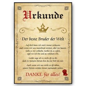 Bester Bruder Urkunde Geschenkidee Bild Bruder Geschenk von Schwester - Bild 1 von 6