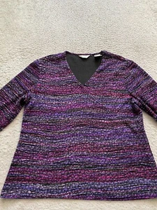 Laura Ashley Women Floral Glitter Long Sleeve V-Neck Blouse Purple Petites PM - Picture 1 of 9