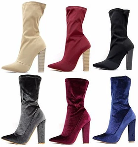 Shoe Republic spitz zulaufend Lycra Samt klobig hoher Absatz elegant dehnbar Bootie - Bild 1 von 27