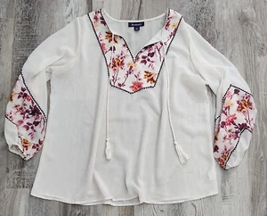 Romans Blouse Womens 18w Sheer 3/4 Sleeve White Floral V Neck Top Plus - Picture 1 of 6