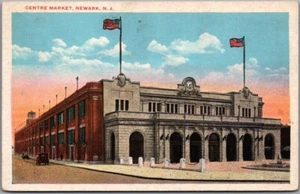 Postal vintage NEWARK Nueva Jersey MERCADO CENTRAL vista a la calle VENTAS DE ALIMENTOS c1920s - Imagen 1 de 2