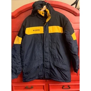 Columbia Mens Large Sport Hooded Winter Snow Parka Coat Jacket Blue Yellow EUC - Picture 1 of 6