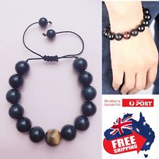 Adjustable Rope Black Obsidian And Tiger Eye Stone Chakra Healing Bracelet 1pc 
