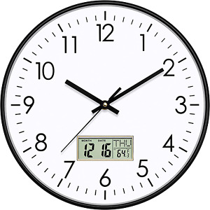Digital Wall Clock with Date, Month, Day of Week and Temperature, 12 Inch Non-Ti