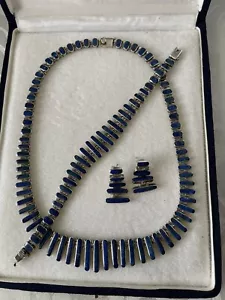 Lapis/925 St. Silver Cleopatra Set Earrings Necklace Bracelet Handcrafted Chile - Picture 1 of 12