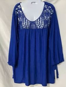 Zac & Rachel Blue Hawaii Swiss Dot Tunic Top Embroidered Detail Puff Sleeve New - Picture 1 of 10