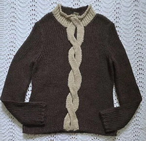 Suéter tejido con cable LL Bean para mujer talla mediana marrón lana mohair cuello redondo torcido - Imagen 1 de 18