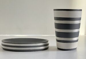 DKNY Oval Soap Dish & Cup Grey/White Stripe Resin
