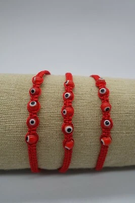 Pulseira ajustável x3 cordão vermelho mau olho macramê - Imagem 1 de 4