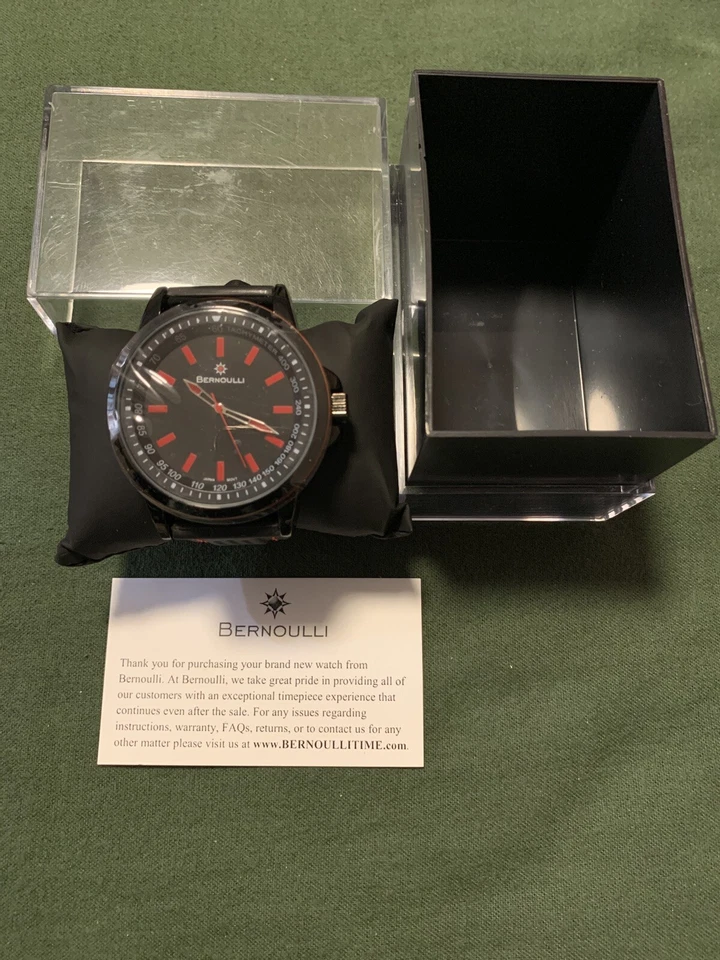 NUEVO Reloj Bernoulli 9800 para hombre Griffin texturizado negro azabache silicona esfera roja 48 mm Foto 1 de 1