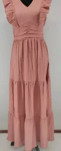 Shein Maxikleid Blush Rosa Rüschen Boho Bauern Sommer Sommerkleid Gr. XS - Bild 1 von 8