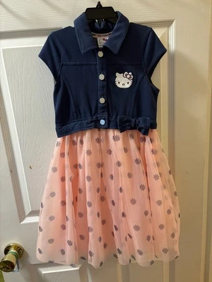Vestido Hello Kitty Princesa Denim y Tul Rosa Manga Corta 6X Foto 1 de 4