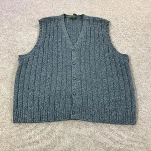 Vintage Club Room Sweater Vest Mens XL Blue Shetland Wool Button Front Knit 90s - Picture 1 of 11
