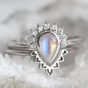 Juego de 2 anillos enchapados en plata de moda de circonitas cúbicas para boda para mujer - Imagen 1 de 15