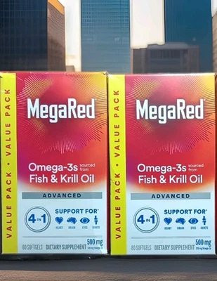 2 MEGARED AVANZADO OMEGA-3 ACEITE DE KRILL 500 MG SUPLEMENTO PARA EL CORAZÓN 80 X2 160 CÁPSULAS BLANDAS!! Foto 1 de 4