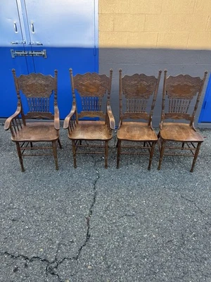 Juego de 4 sillas de comedor vintage de madera de roble para granja con respaldo alto *raras* Foto 1 de 4