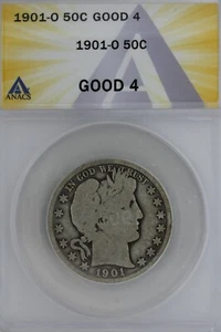 1901-O .50 ANACS G 4 Barber Half Dollar, Liberty Head Half, 50 Cents - Picture 1 of 2