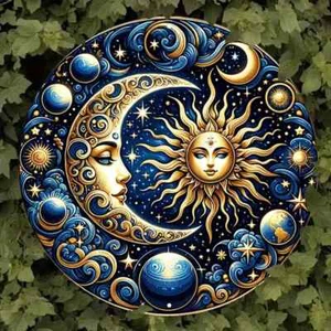 Gothic Witchy Pagan Moon & Sun Design Aluminium Hanging Sign Decoration 20 cm - Picture 1 of 6