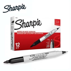 Sharpie Twin Tip Black Fine Ultra Fine Permanent Marker 12 X - Picture 1 of 2