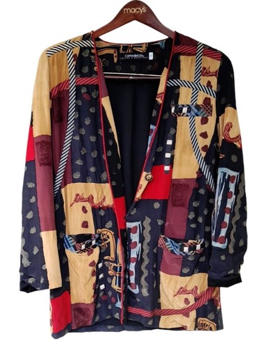 VETEMENTS Giacca blazer vintage Canvasbacks taglia media boho seta stampa patchwork indossabile arte