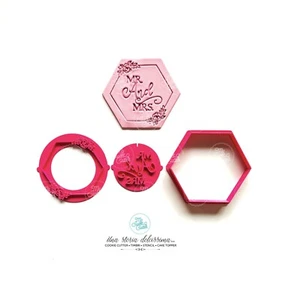 STEMPEL Keksformen floral sechseckig Hochzeit Mr & Mrs Ausstecher - Bild 1 von 1