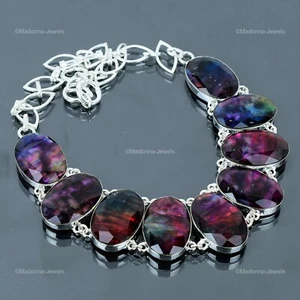 Valentines Sale Ammolite Gemstone Boho Chain Bezel Wife Necklace Sterling Silver - Picture 1 of 6