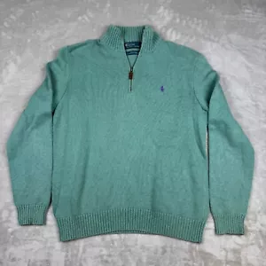 Polo Ralph Lauren Suéter Para Hombres M 1/4 Cremallera Pullover Verde 100% Algodón Cuello Simulado - Imagen 1 de 10