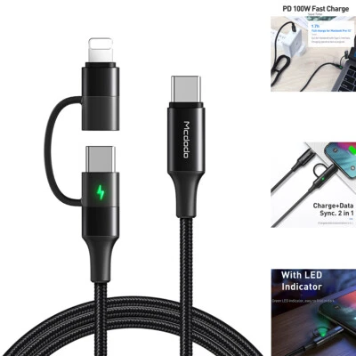 2in1 LED PD Cable Type-C Charger for iPhone 17 16 15 14 Samsung S25 S24 S23 S22+ - Image 1 of 4