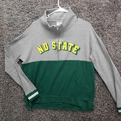 ROSA Victoria Secret NDSU Bisonte Sudadera Mediana Verde Gris 1/2 Cremallera Suéter Foto 1 de 4