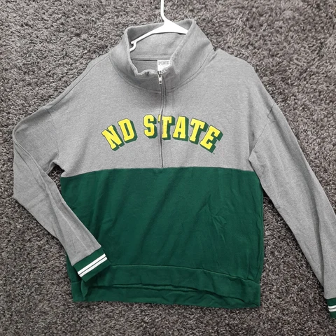 PINK Victoria Secret NDSU Bison Sweatshirt Medium Green Gray 1/2 Zip Sweater Cover