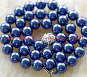 Hermoso collar de cuentas redondas de perlas concha azul de 10 mm para mujer joyería regalo fiesta - Imagen 1 de 3