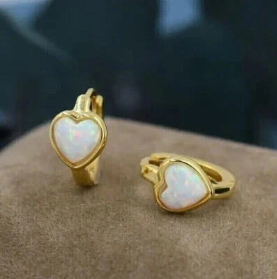 1.20Ct Heart Cut Lab-Created Fire Opal Hoop Earring 925 Sterling Silver - Image 1 of 4